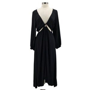 LSpace Womens Large Dress Colette Maxi Plunge Cut Out Twist Black Boho Beach